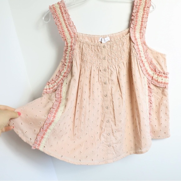 NWT House of Harlow pink peasant top cottagecore blouse eyelet old rose cotton - Picture 4 of 10